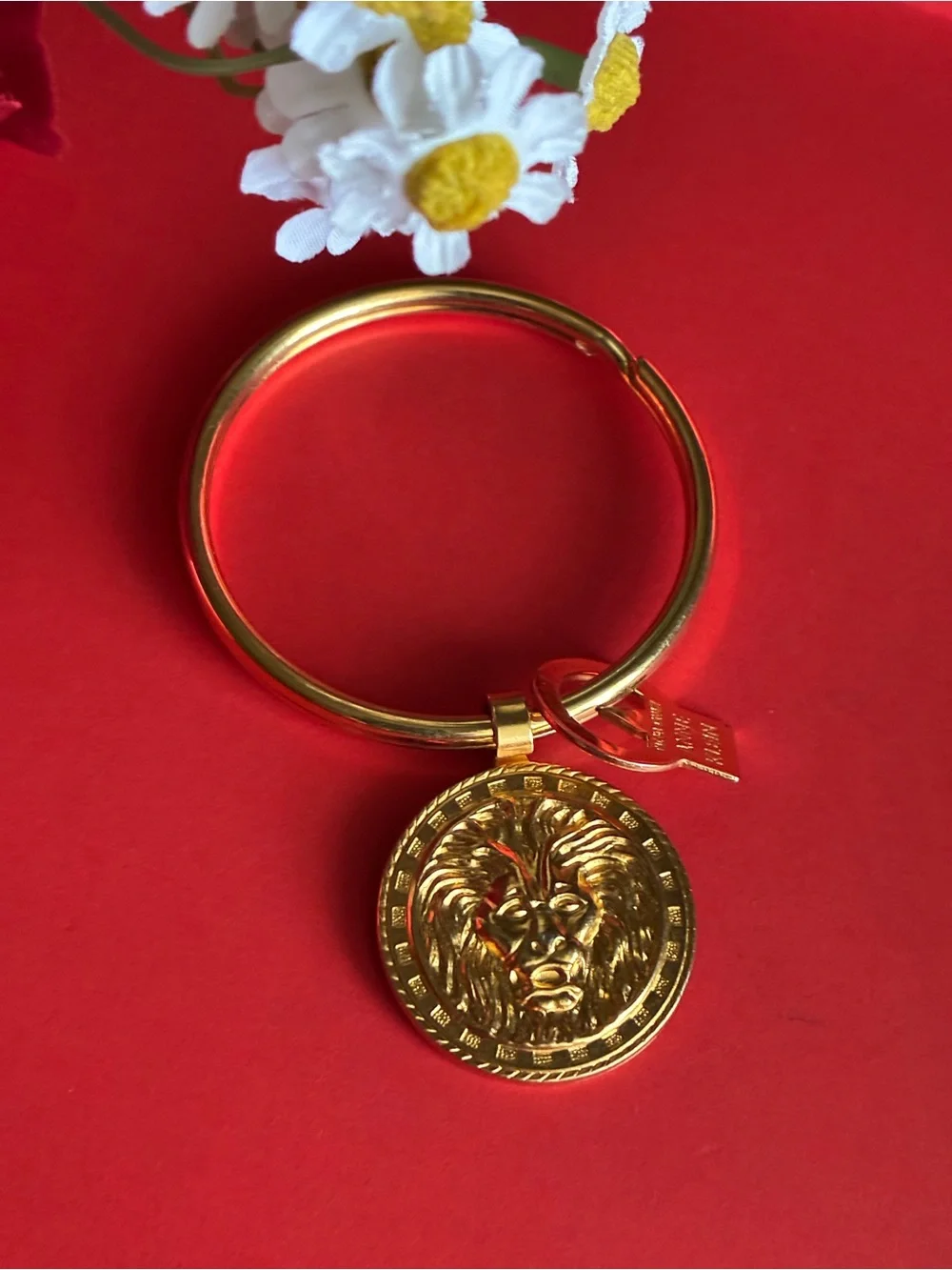Anne Klein Gold Lion Medallion Key Ring